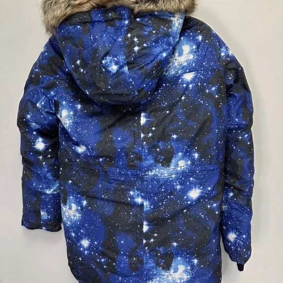 Lands End Kids Galaxy Down Filled Blue Winter Ski Jacket & Gloves Parka Size XL - Picture 6 of 9